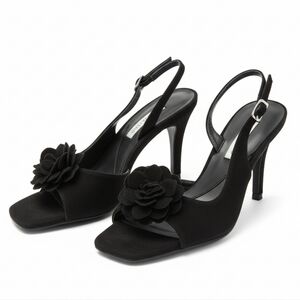 Chic Black Floral Women's Heels